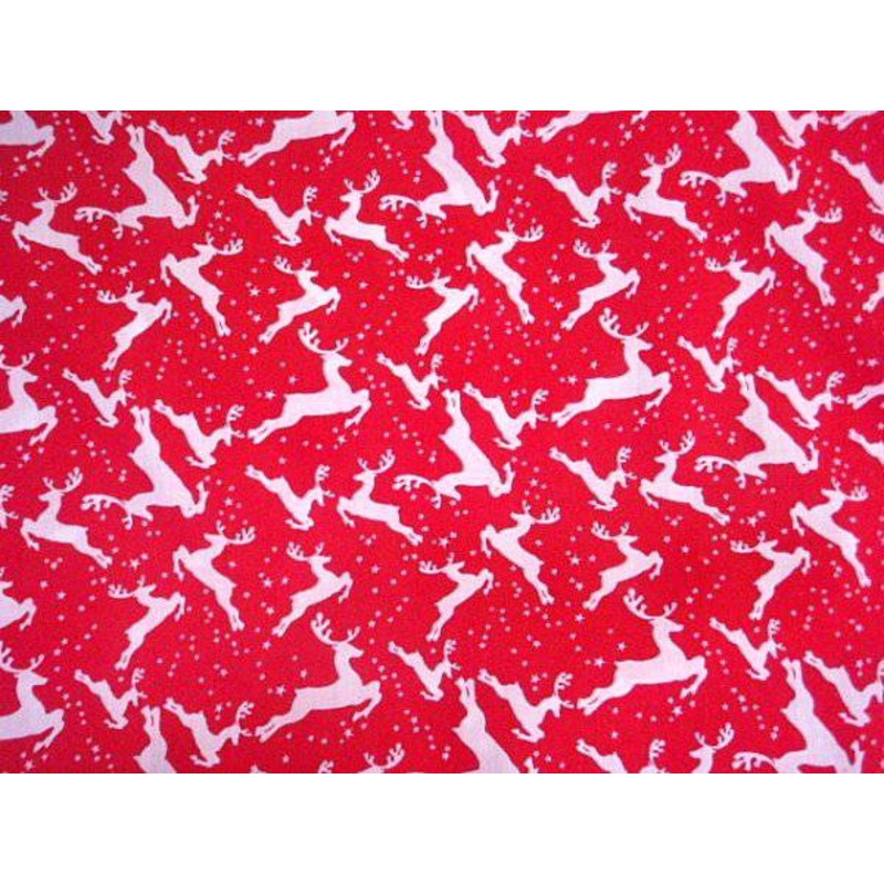 Christmas Leaping Reindeer – Poly/Cotton Print Red