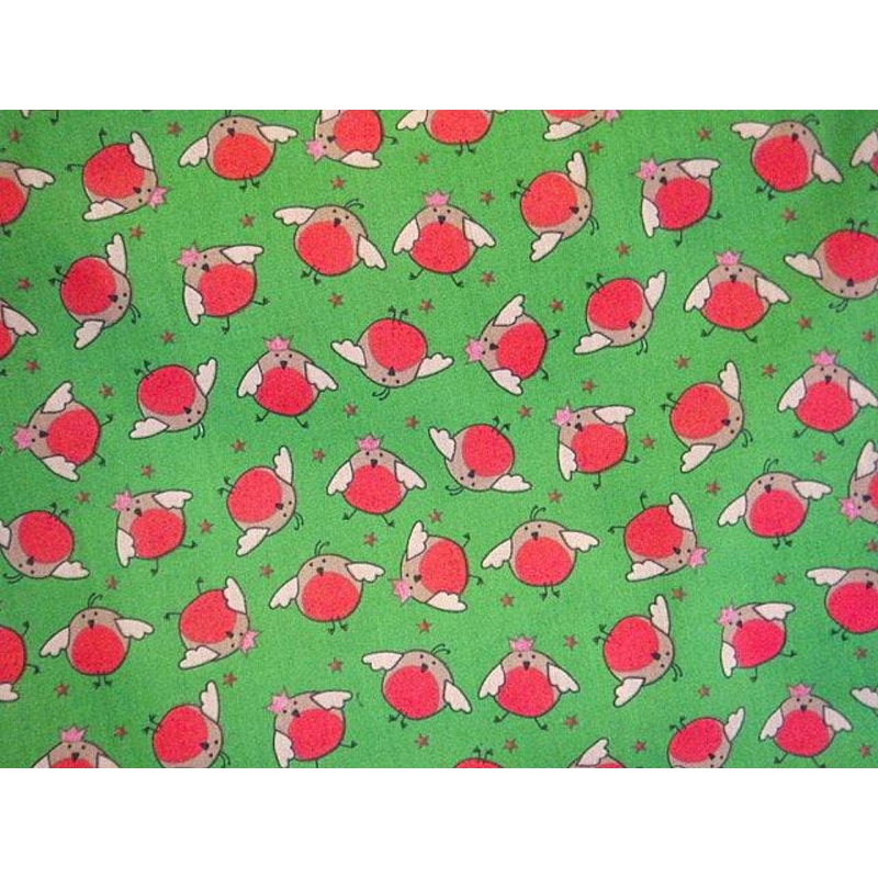 Christmas Robin – Poly/Cotton Print Green