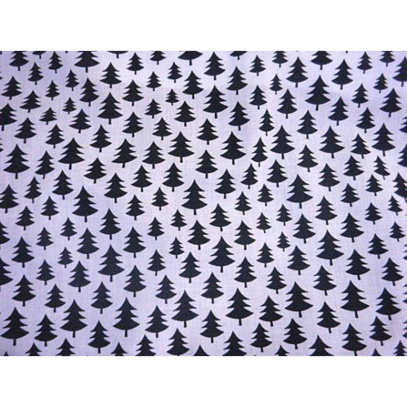 Festive Christmas Trees – Poly/Cotton Print Green/White