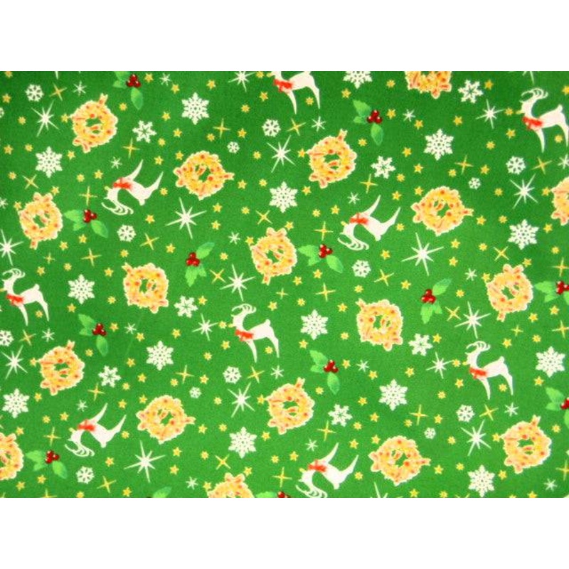 Reindeer Wreath Christmas  – Cotton Poplin Patchwork Green