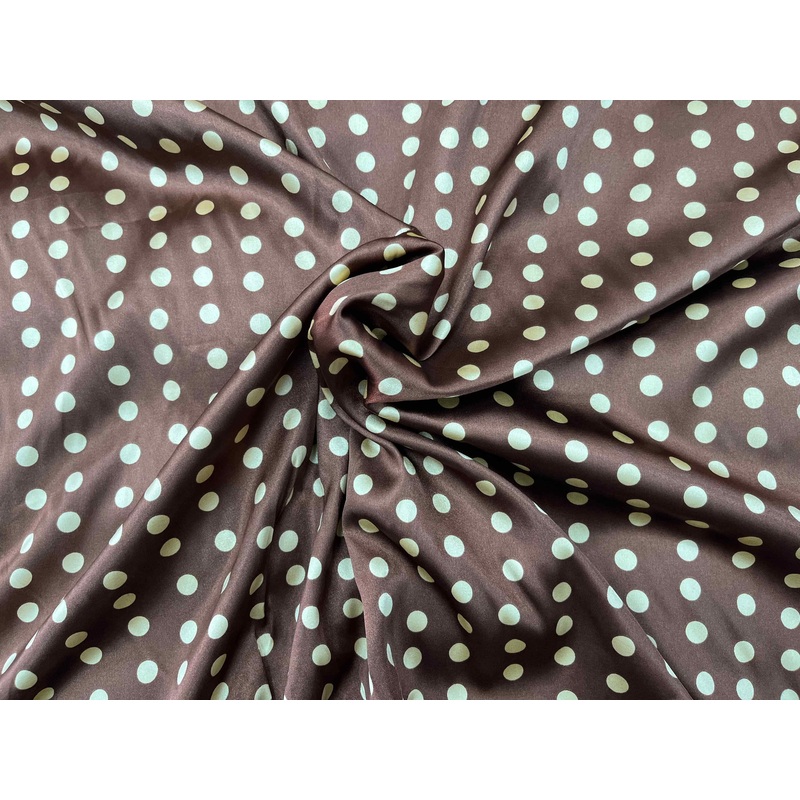 10mm Polka Dot Satin Fabric Brown