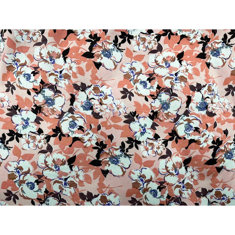 Clearance Printed Crepe Fabric – Floral Style Pale Blue