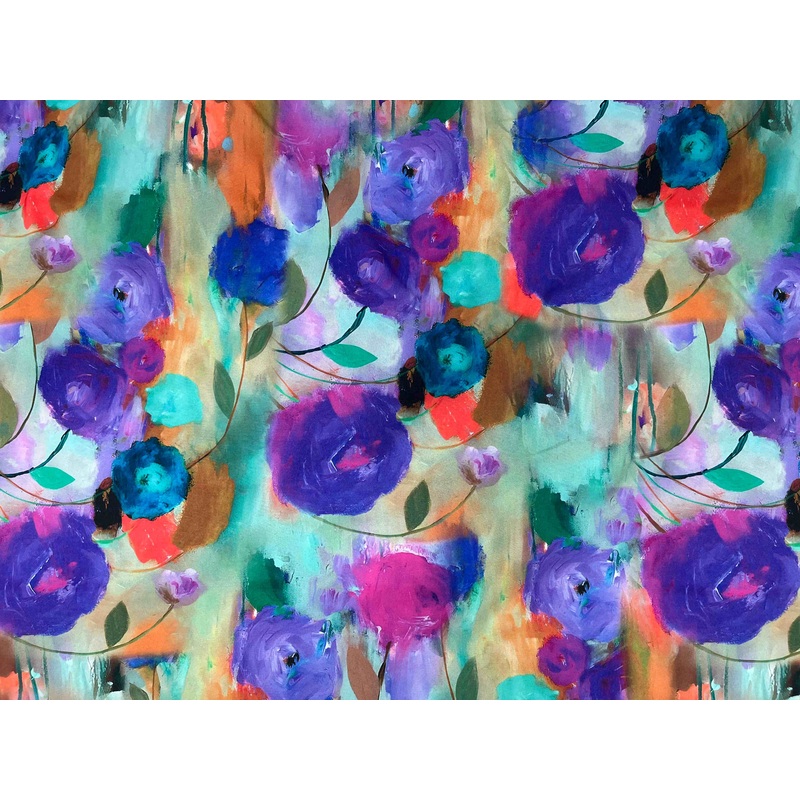 Floral Canvas – Printed Peachskin Fabric Purple/Jade