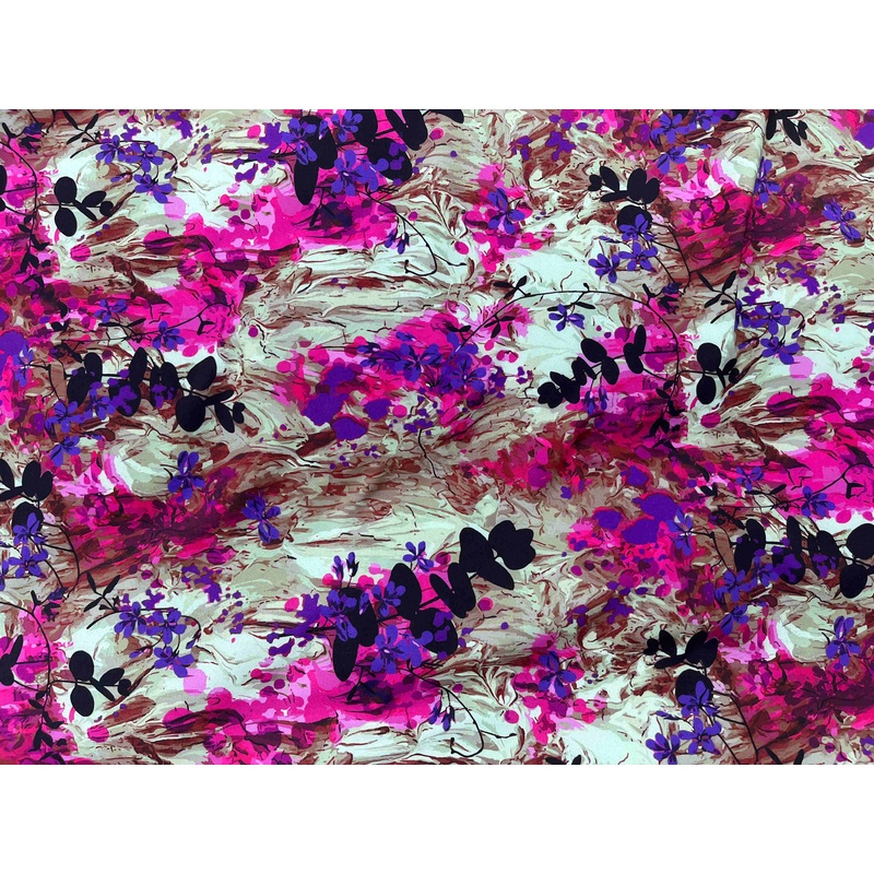 Florise – Printed Peachskin Fabric Purple/Cerise