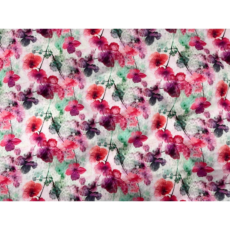 Matt Printed Satin Fabric – Floral Fantasia Cerise