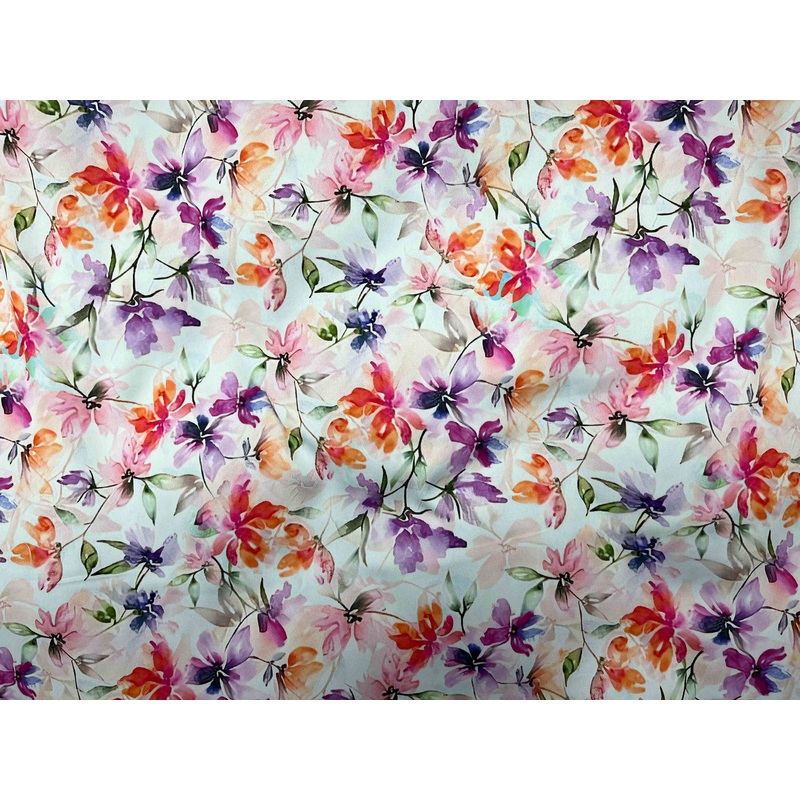 Matt Printed Satin Fabric – Rosie Pink/Coral