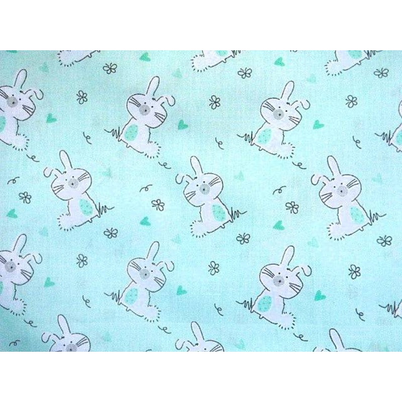 Bunnies – Poly/Cotton Print Pale Blue