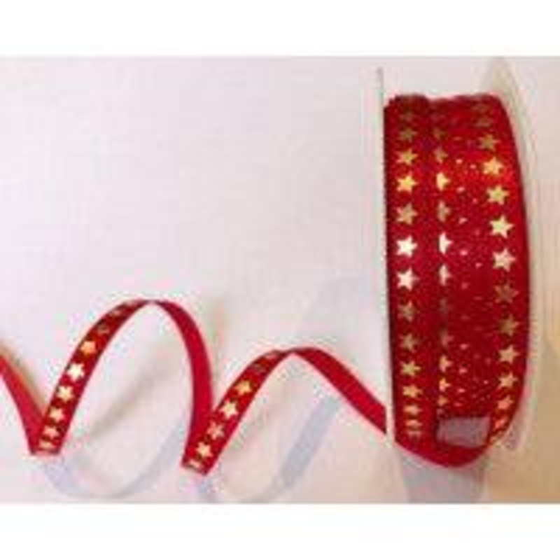 Novelty Ribbon – Foil Star Red