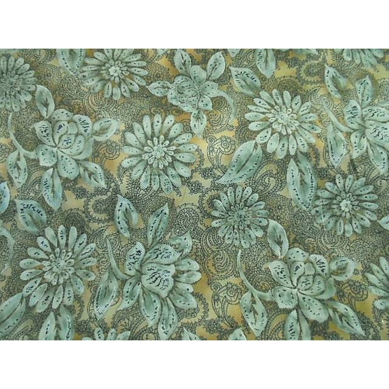 Pea Green Floral – Printed Crepe Pea Green