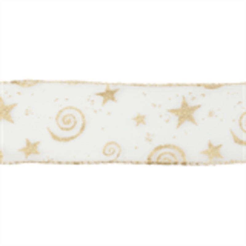 Wired Edge Gold Glitter Ribbon White/Gold