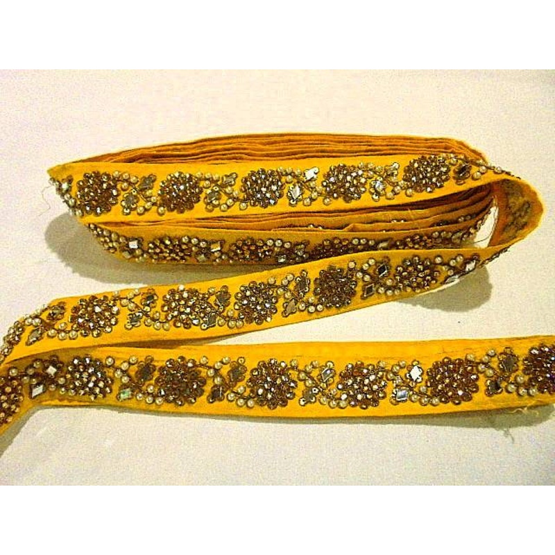 Yellow Mirrored Sequinned & Pearl Trim Yellow