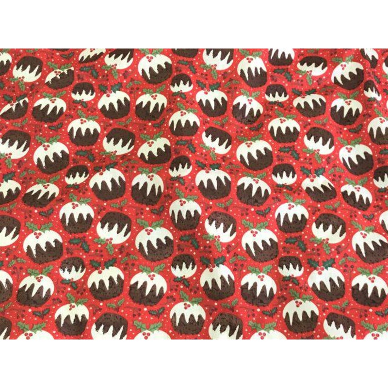 Christmas Pudding Fabric – Cotton/Poly Print Red