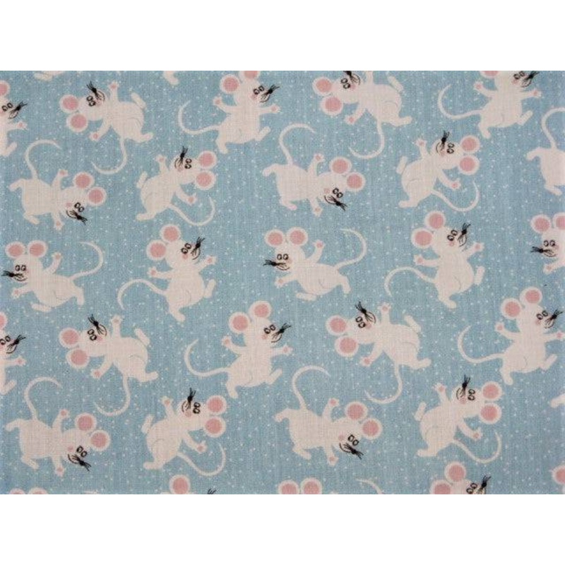 Cute Playful Mice – Poly/Cotton Print Blue