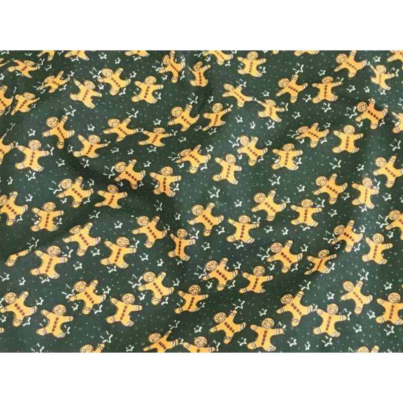 Festive Gingerbread Man – Poly/Cotton Print Green