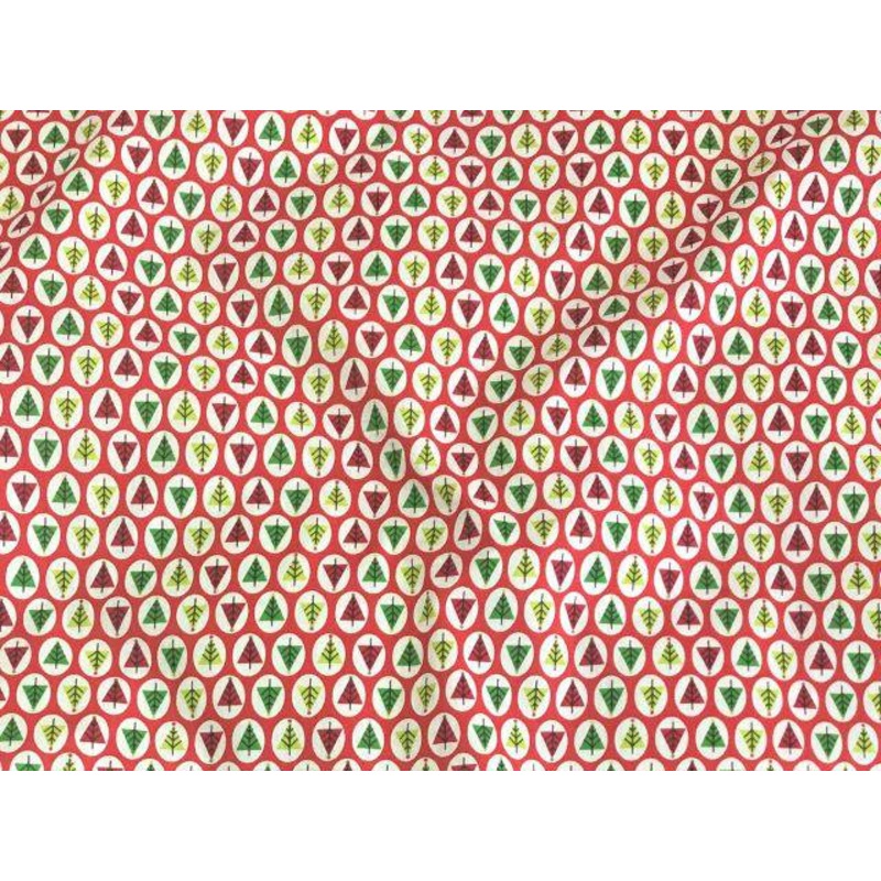 Festive Small Christmas Trees – Poly/Cotton Print Pale Blue