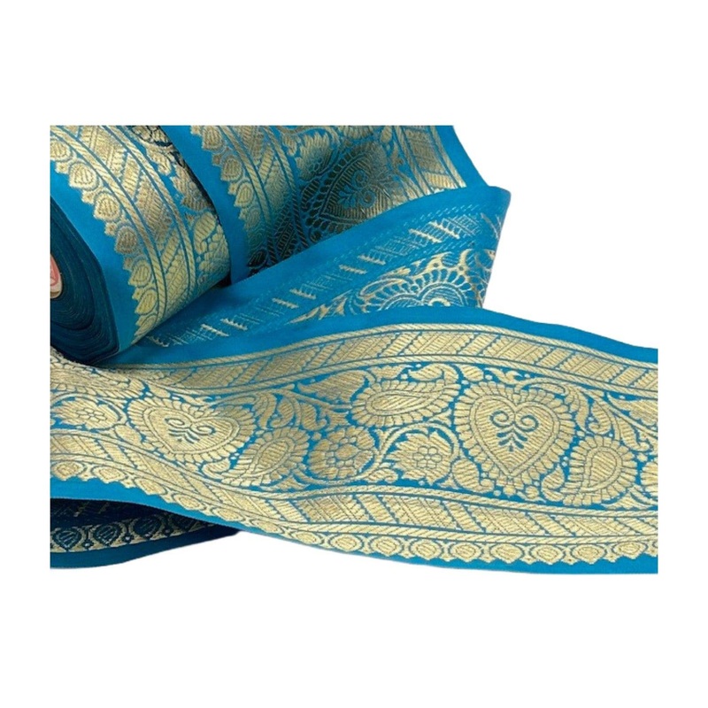 Metallic Heart Jacquard Ribbon – Wide Width Kingfisher