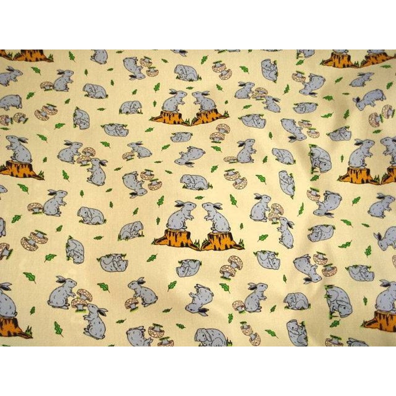 Rabbit / Toadstool – Cotton Poplin Patchwork Cream