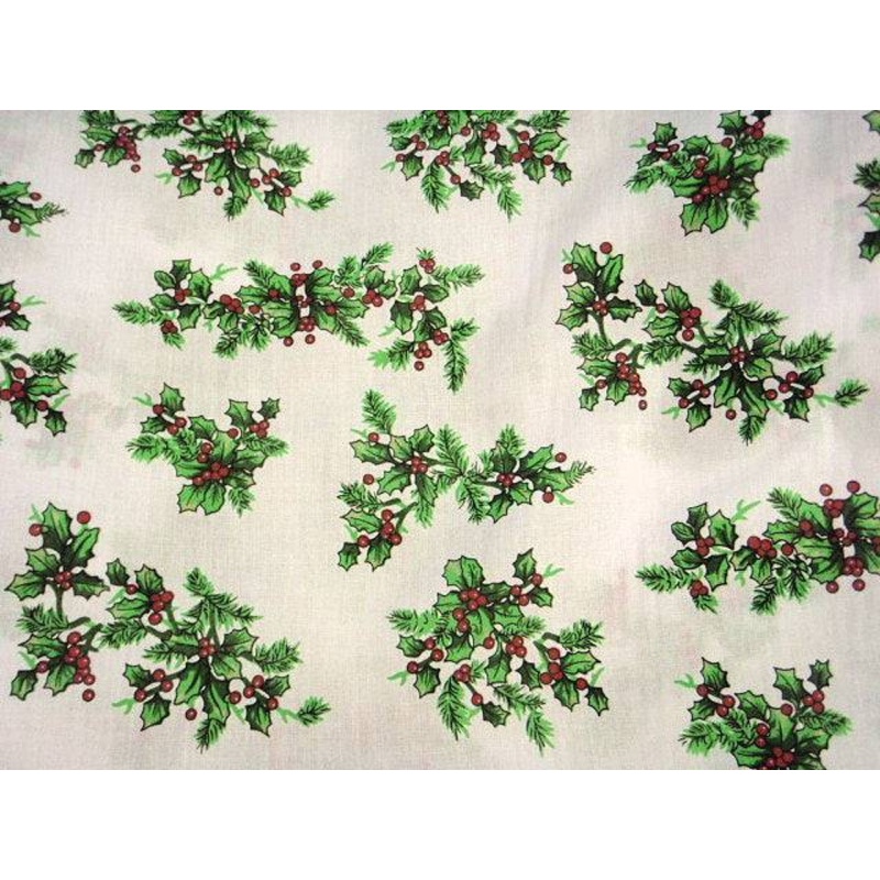 Christmas Classic White Holly – Poly/Cotton Print White