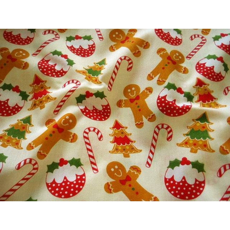 Christmas Gingerbread & Puddings – Poly/Cotton Print Cream