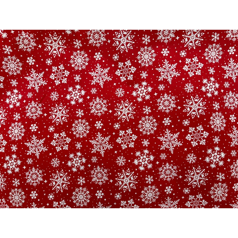 Christmas Snowflakes – Poly/Cotton Print Red