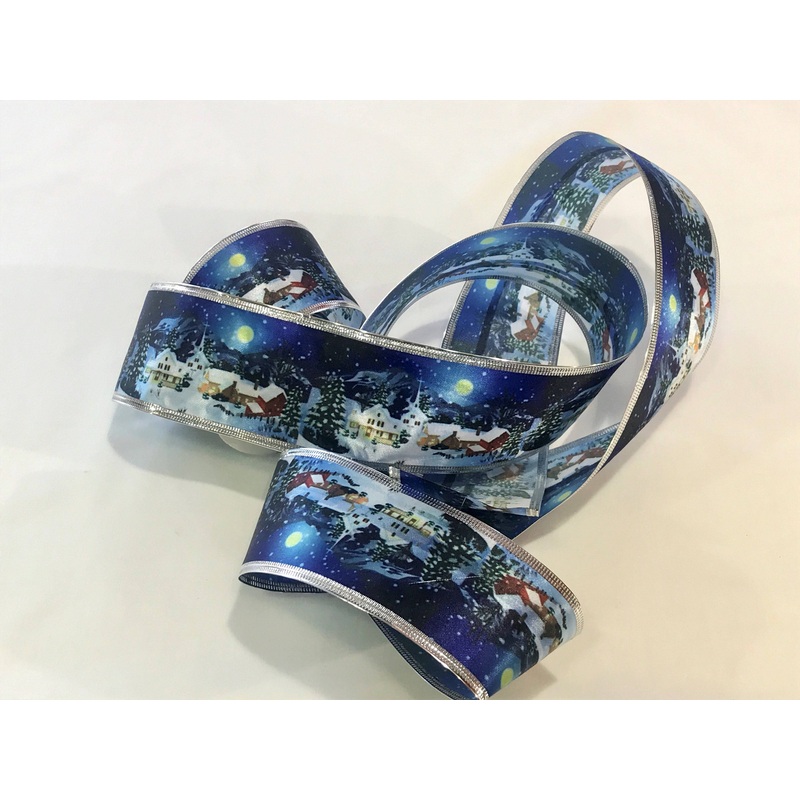 Christmas Wired Edge Ribbon – Midnight Blue