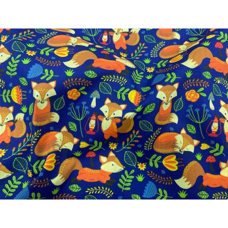 Clever Fox – Poly/Cotton Print Royal