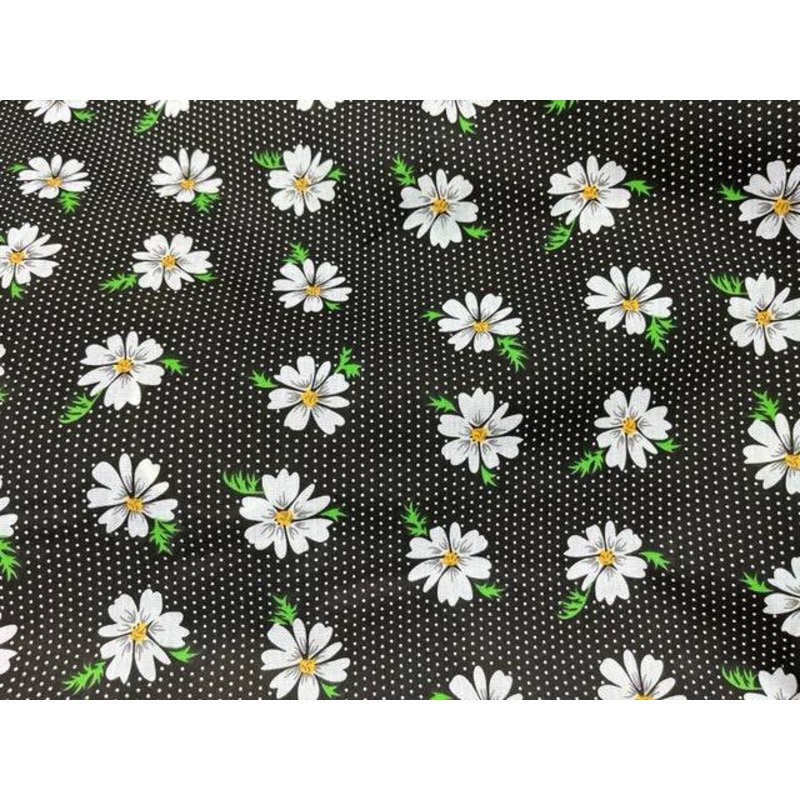 Daisy Dot – Polycotton Print Black