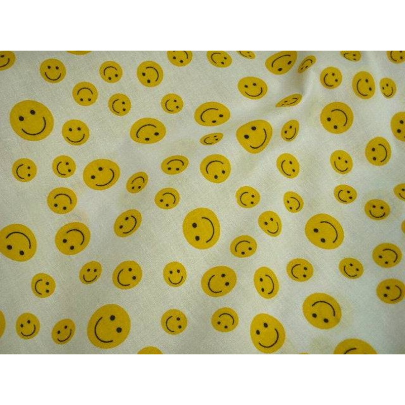 Yellow Smiley Faces – Novelty Poly/Cotton Print Ivory
