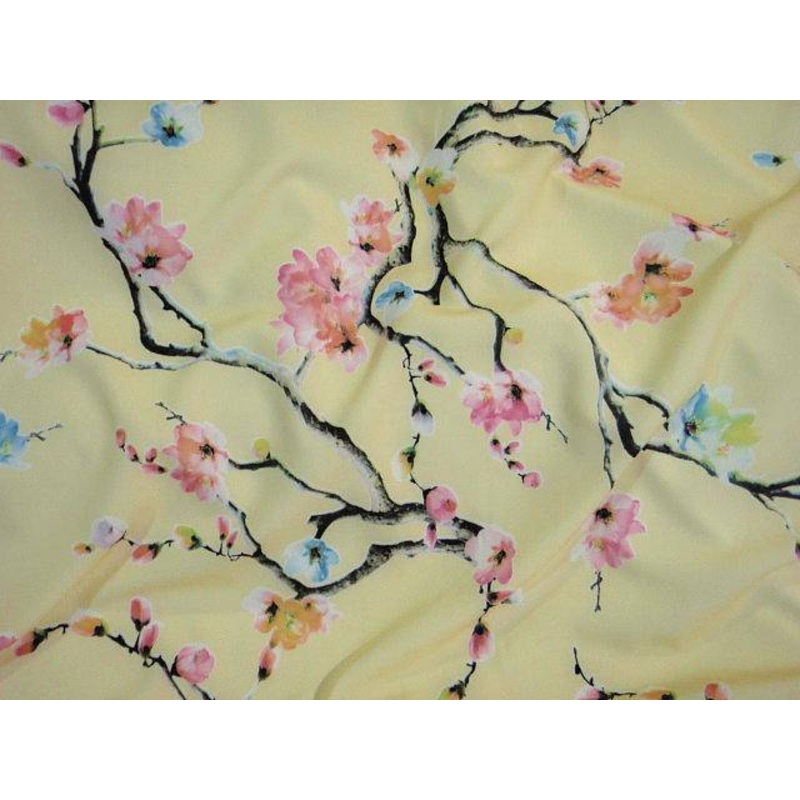 Oriental Flowers Summer Crepe – 1.72 Mtr Remnant Lemon