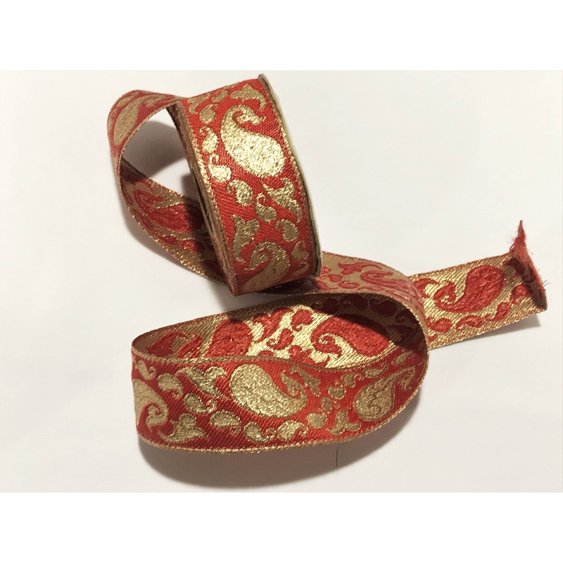 Paisley Swirl- 40mm Metallic Woven Trim Orange