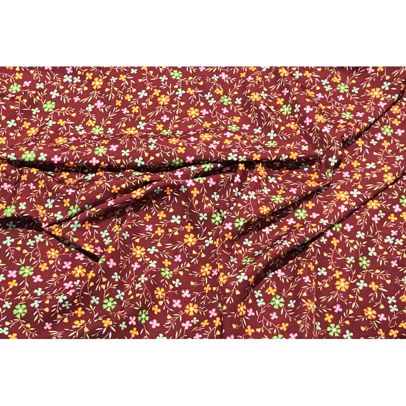 Scattered Floral – Clearance Printed Crepe Maroon