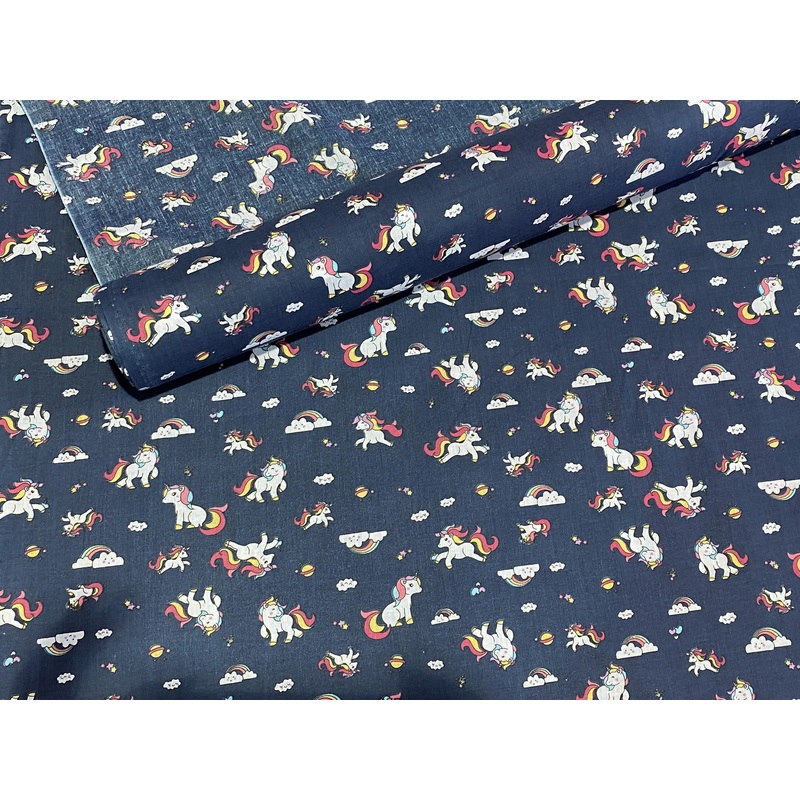 Baby Unicorn Print – Novelty Poly/Cotton Navy