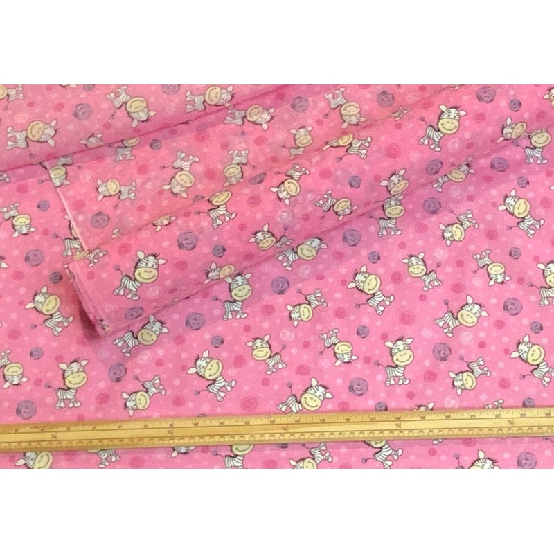 Cute Baby Zebra – Poly/Cotton Print Pink