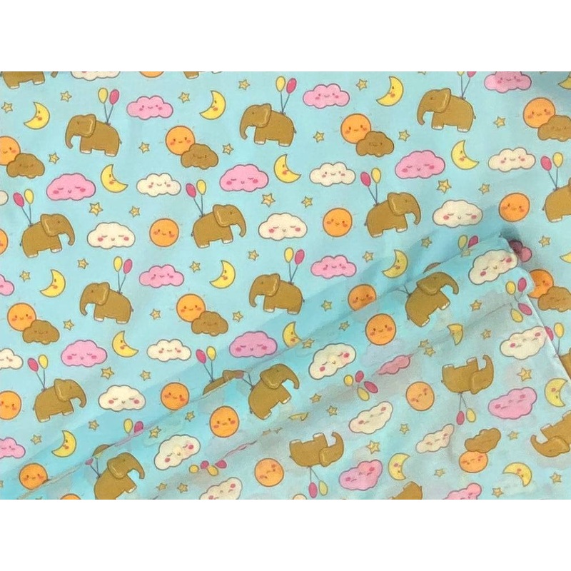 Elephant Nursery – Poly/Cotton Print Aqua Blue