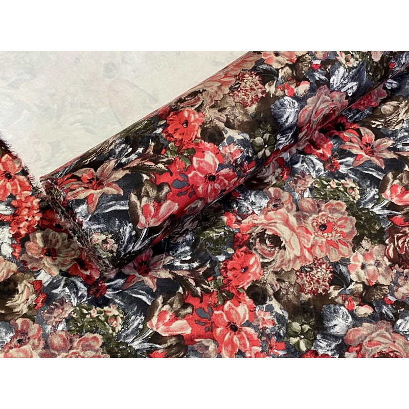 Flowering Sunday – Stretch Cotton Grey/Red/Green