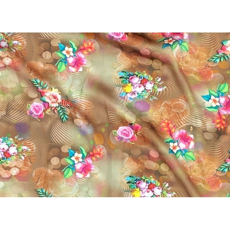 Lightweight Printed Plush Satin – Kaleidoscope Flowers Brown