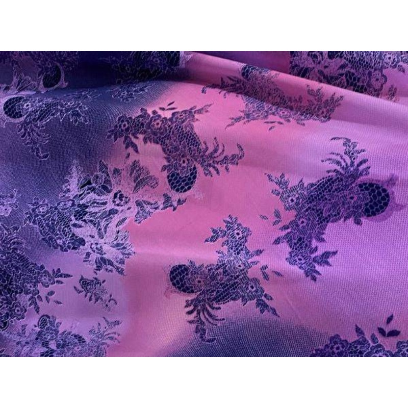 Oriental Flower Print Soft Crepe Pink/Purple