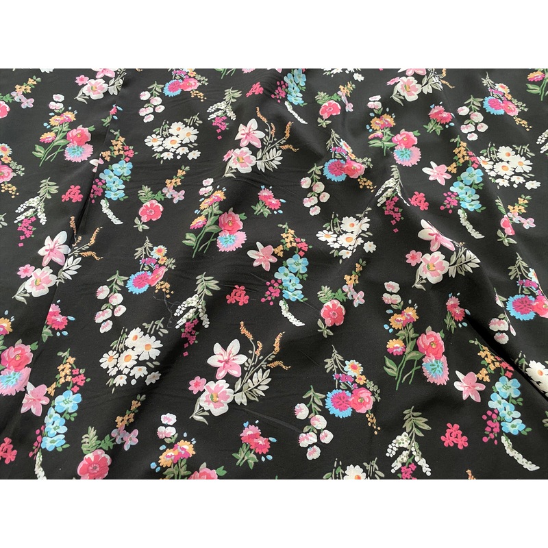 Springtime Flowers – Summer Printed Crepe Black