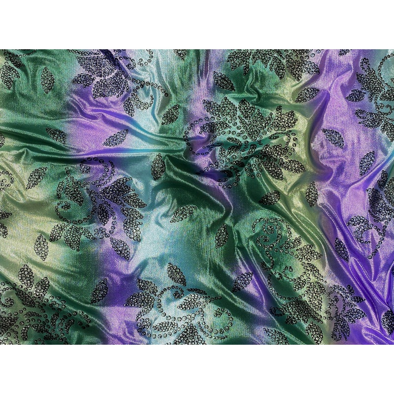 Stretch Jersey – SHIMMER PETALS Green/Purple