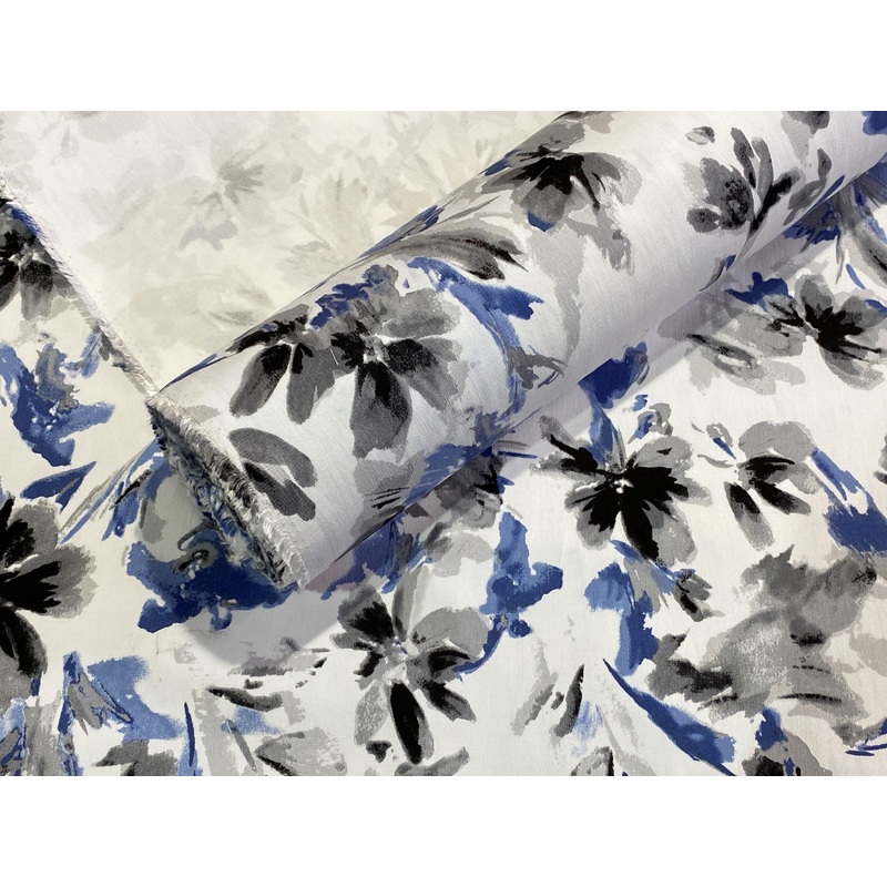 Watercolour Floral – Stretch Cotton Blue/Grey