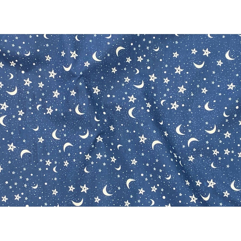 Bedtime Moon & Stars – Poly/Cotton Print Petrol Blue