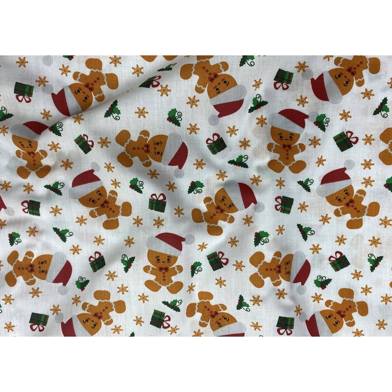 Christmas Baby Gingerbread Man – Poly/Cotton Print White