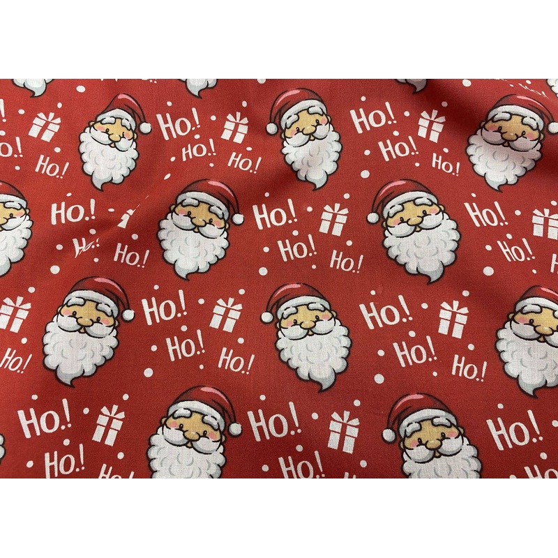 Christmas Santa’s Ho-Ho Script – Poly/Cotton Print Red