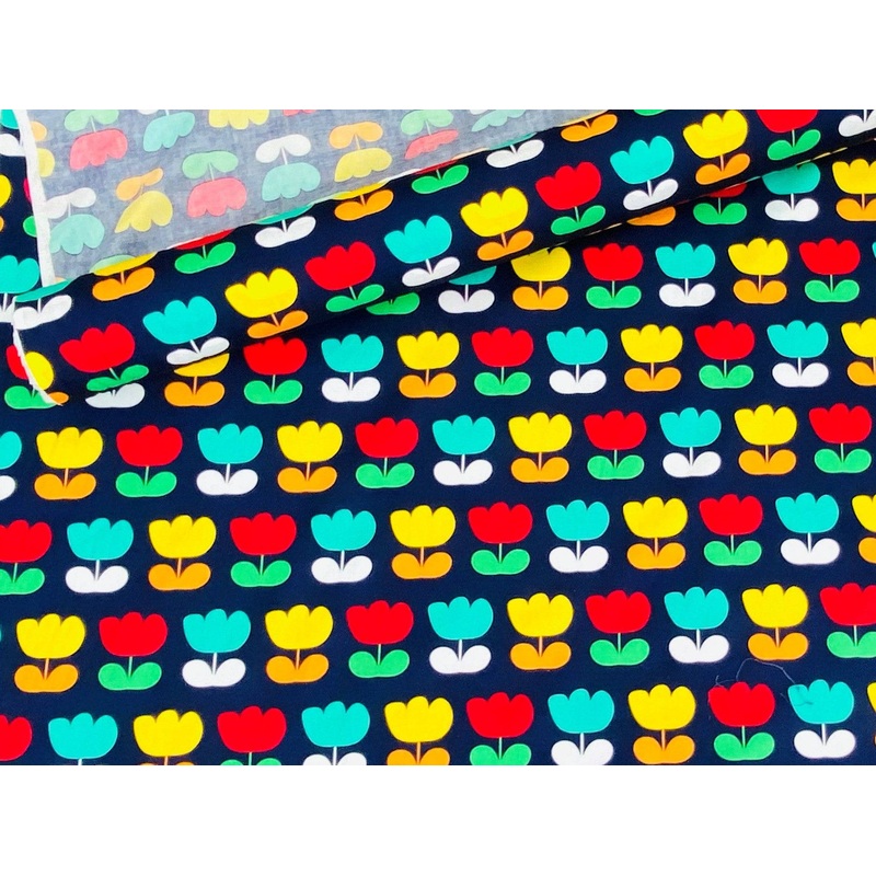 Colourful Tulips – Cotton Poplin Patchwork Navy
