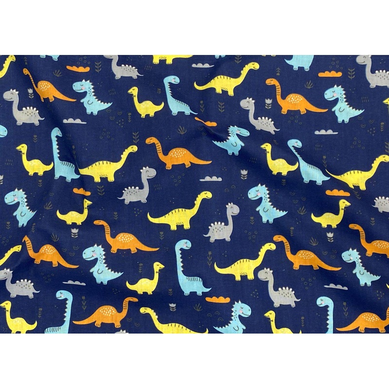 Cute Dinosaurs – Poly/Cotton Print Navy