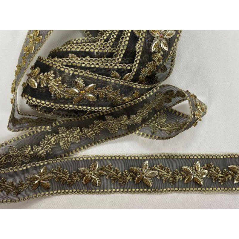 Organza Ribbon – Metallic Flower Black