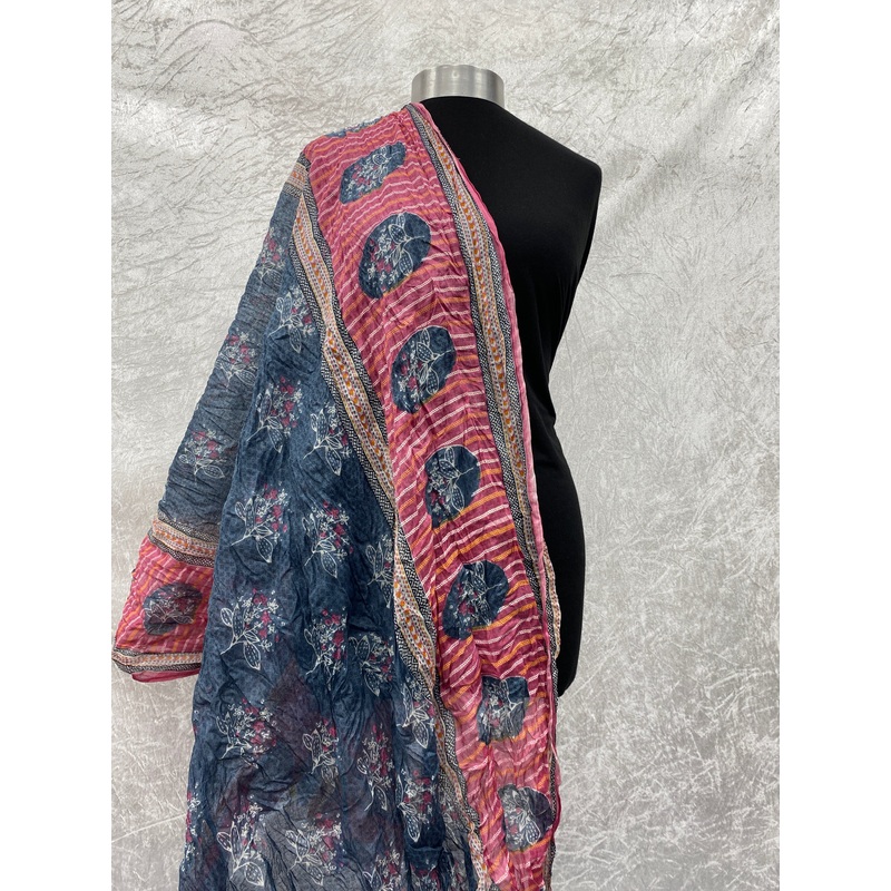 Oval Flower – Starched Cotton Mix Blend Ethnic Scarf Grey/Pink