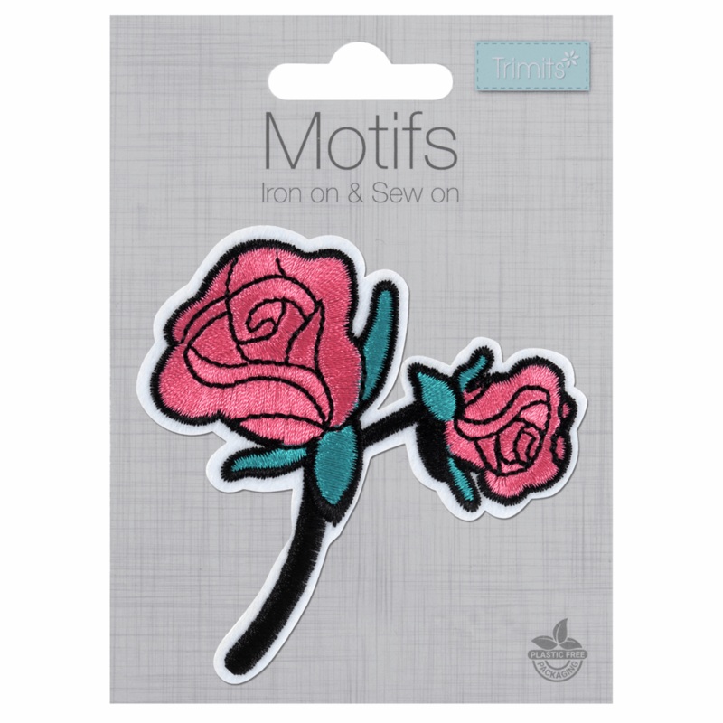 Roses On Stem  – Iron -On & Sew-On Patch Motifs Roses On Stem