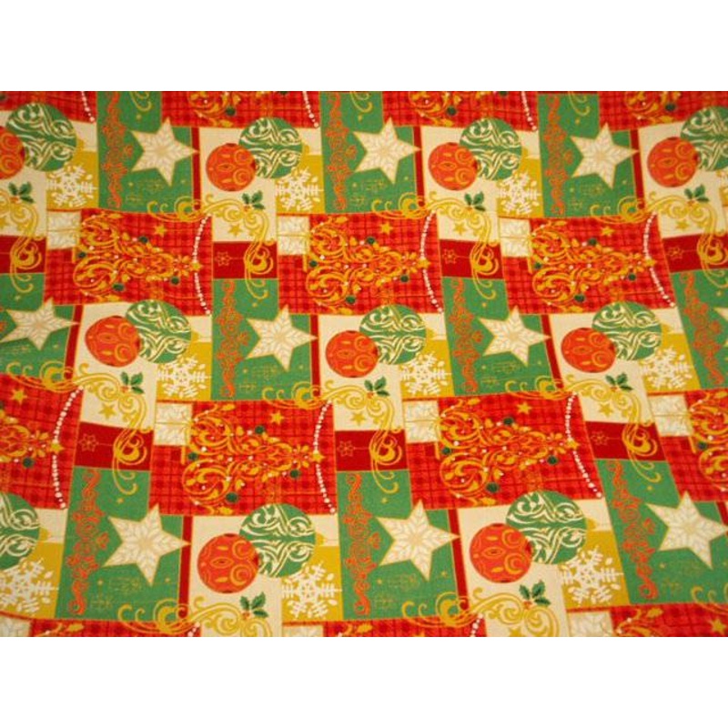 Stars and Baubles – Cotton Poplin Patchwork Red