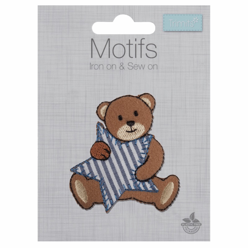 Teddy Bear Loves Stripes – Iron -On & Sew-On Patch Motifs Ted/Stripes